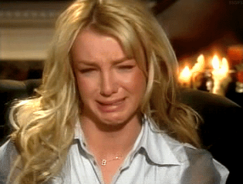 A gif of Britney Spears crying and covering her face.