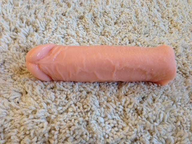 A light skin-toned Clone-A-Willy end result showing the underside of the DIY dildo and its lifelike veins.