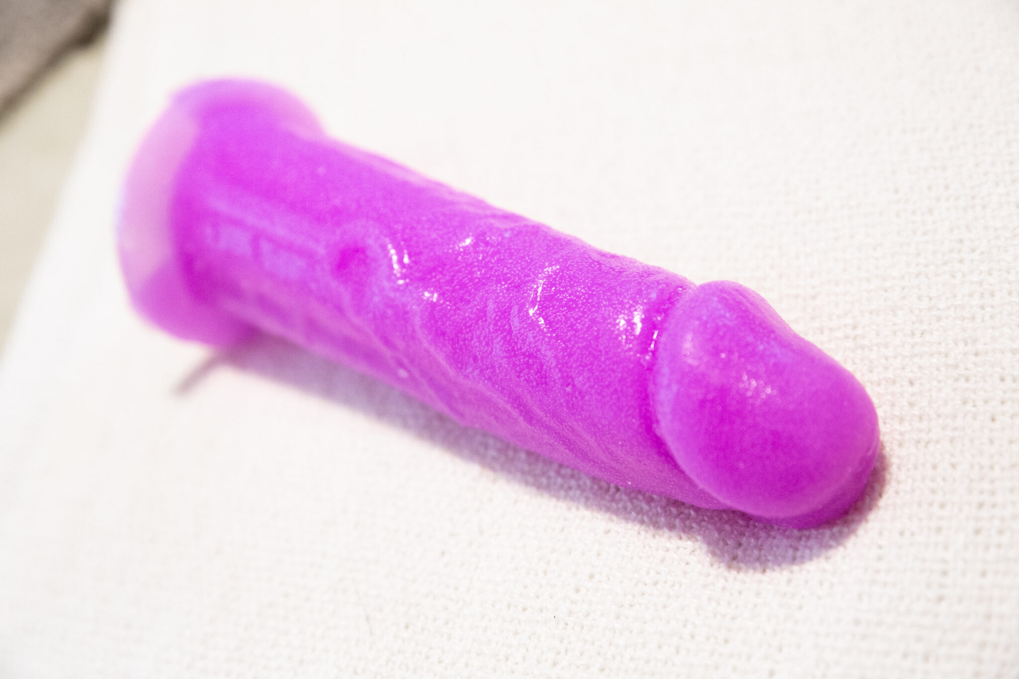 The final product of the neon purple DIY dildo.