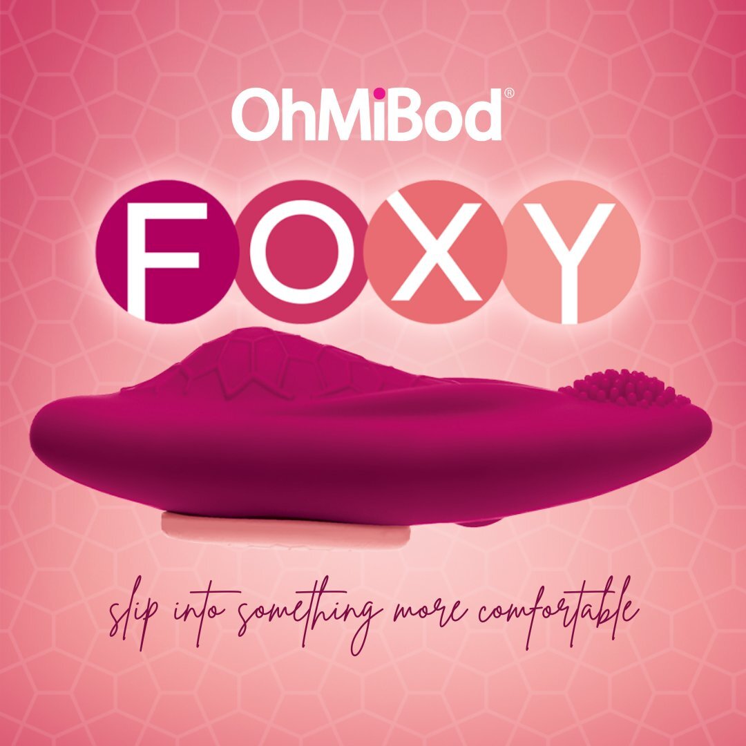 The OhMiBod Foxy sex toy in a dark pink color.